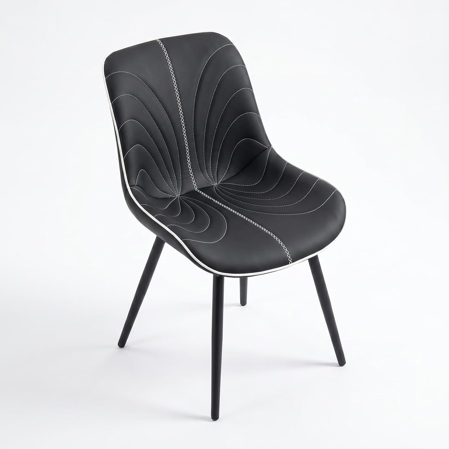 Black 3D Stitched Dining Chairs Set of 2 with Metal Legs Black 3D Stitched Dining Chairs Set of 2 with Metal Legs - Image 1